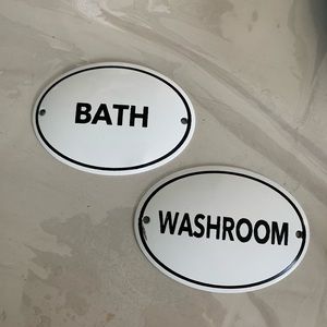 White and Black Enamel Bath and Washroom Signs